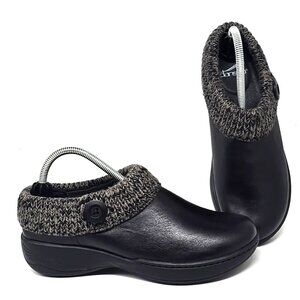 DANSKO Kenzie Clogs Black Leather Sweater Knit Trim Shoes Women's Size US 8/EU38